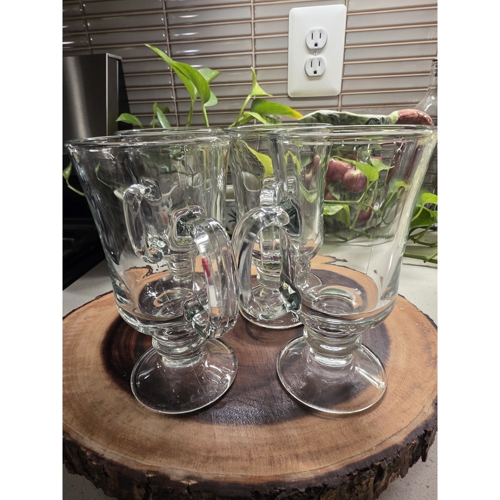 Vintage Libbey Footed Clear Glass Irish Coffee Mugs Good Condition Set of 4 Cups